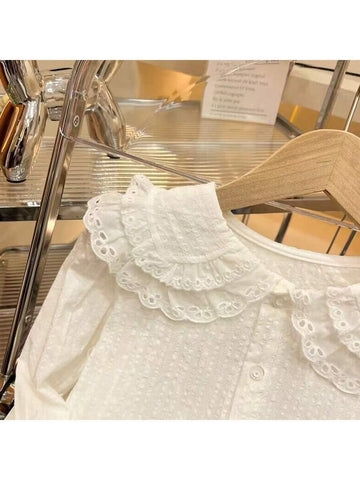 Girls" Shirt Baby Long Sleeve 2024 Spring Children Double-Layer Doll Collar Shirt Girl Top Princess Blouse