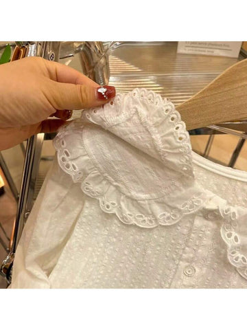 Girls" Shirt Baby Long Sleeve 2024 Spring Children Double-Layer Doll Collar Shirt Girl Top Princess Blouse