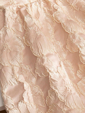 Girls' Short-Sleeved Princess Dress With 3D Floral Embroidery, Luxury Party Dress