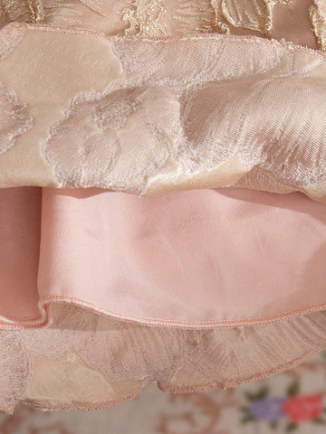 Girls' Short-Sleeved Princess Dress With 3D Floral Embroidery, Luxury Party Dress