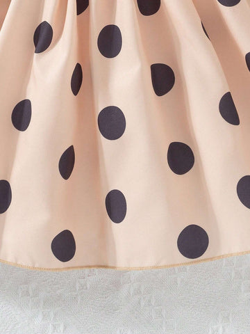 Girls' Short Sleeve Party Dress, Tropical Polka Dot Print Children's Casual Patchwork Dress