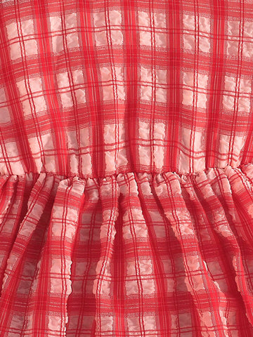 Girls' Short Sleeve Plaid Printed Button Front Round Neck Casual Dress, Summer