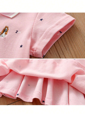 Girls' Short Sleeve Polo Dress, University Style, 2024 New Children's Fashionable Princess Dress For Summer