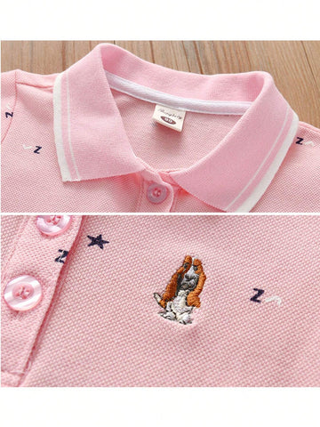 Girls' Short Sleeve Polo Dress, University Style, 2024 New Children's Fashionable Princess Dress For Summer