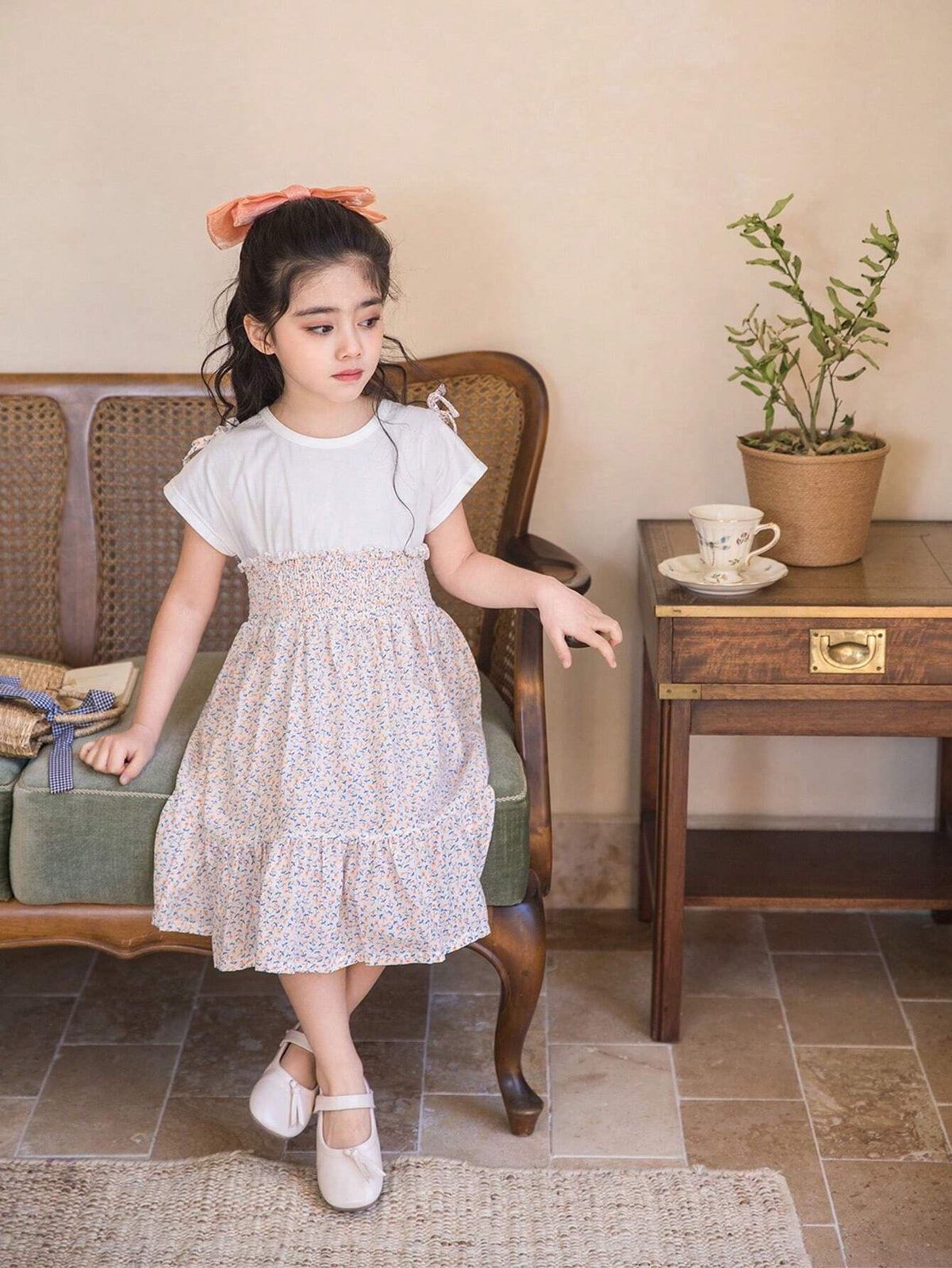 Girls" Shoulder-Strap Thin Casual Dress, Spring/Summer