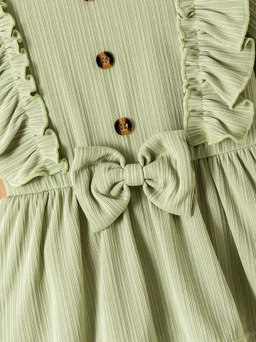 Girls' Simple Casual 2-Piece Set, Using A Soft Light Green As The Main Color Tone, Giving A Fresh And Natural Feel