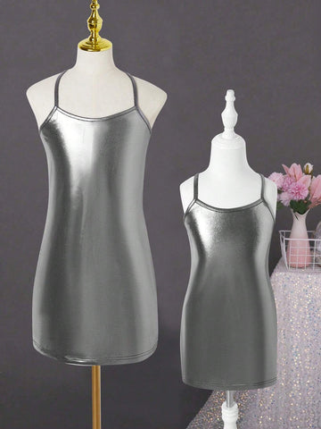 Girls' Simple Solid Color Summer Sling Dress