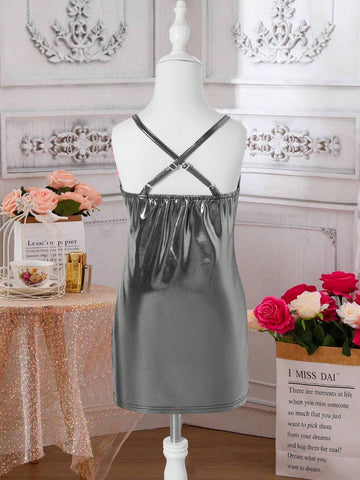 Girls' Simple Solid Color Summer Sling Dress