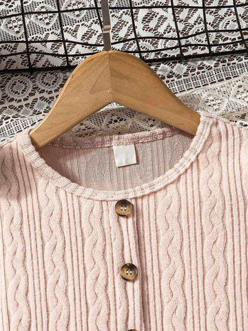 Girls Simple Solid Textured Knit Casual Dress, Suitable For Parties & Festivals, Autumn