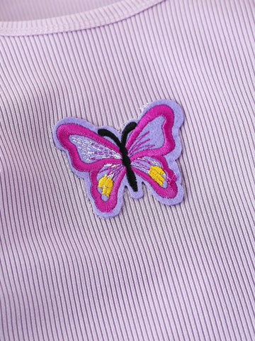 Girls' Simple & Casual Round Neck Straight Butterfly Embroidery Long Sleeve Dress, Early Autumn