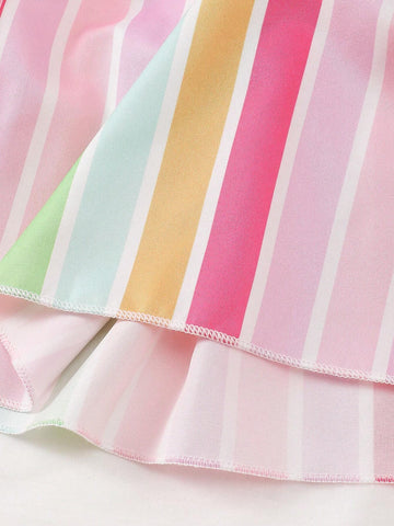 Girls" Single Shoulder Design Hollow Out Strap Butterfly Knot Skirt Set Summer Style