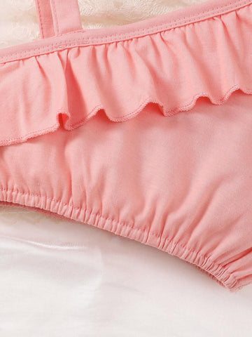 Girls" Single Shoulder Design Hollow Out Strap Butterfly Knot Skirt Set Summer Style