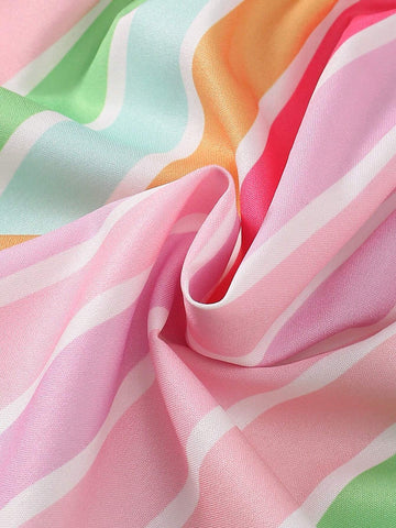 Girls" Single Shoulder Design Hollow Out Strap Butterfly Knot Skirt Set Summer Style