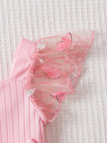 Girls" Sleeveless Bowknot 3D Embroidery Mesh Dress For Middle And Little Children In Summer