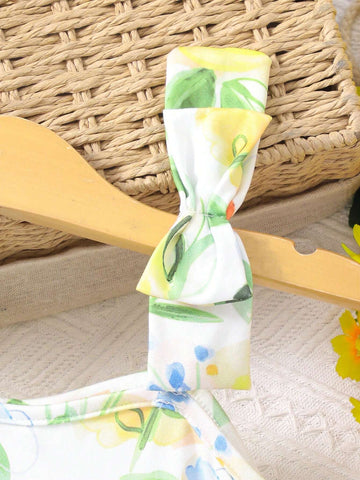 Girls' Sleeveless Casual Dress With Bowknot & Floral Print