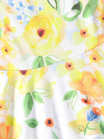 Girls' Sleeveless Casual Dress With Bowknot & Floral Print