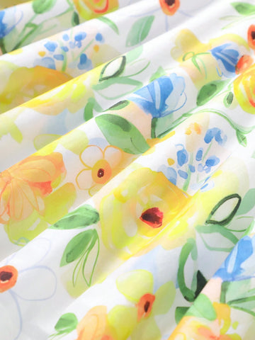 Girls' Sleeveless Casual Dress With Bowknot & Floral Print