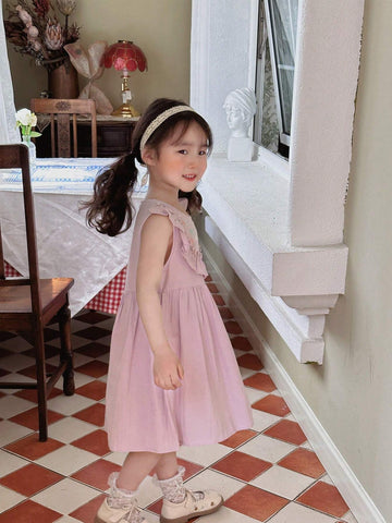 Girls' Sleeveless Embroidered Casual Dress For Spring/Summer