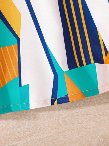 Girls' Sleeveless Halter Neck Geometric Print Dress