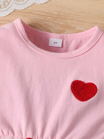Girls Sleeveless Heart Embroidered Mesh Patchwork Summer Dress