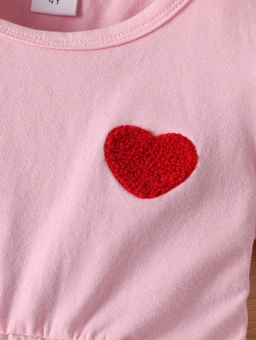 Girls Sleeveless Heart Embroidered Mesh Patchwork Summer Dress