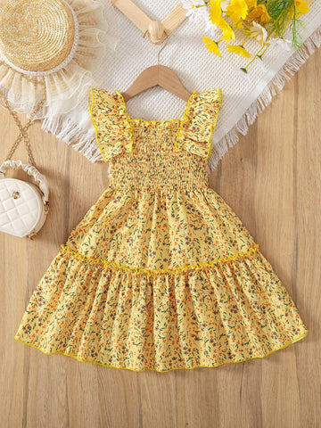 Girl's Sleeveless Ruffle Hem Floral Print Dress, Summer