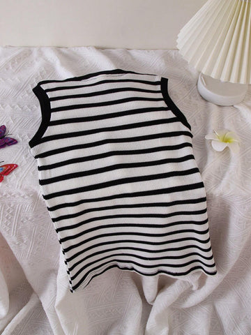 Girls" Sleeveless Striped Dress Children Summer Soft, Breathable And Stretchy Sleeveless Dress