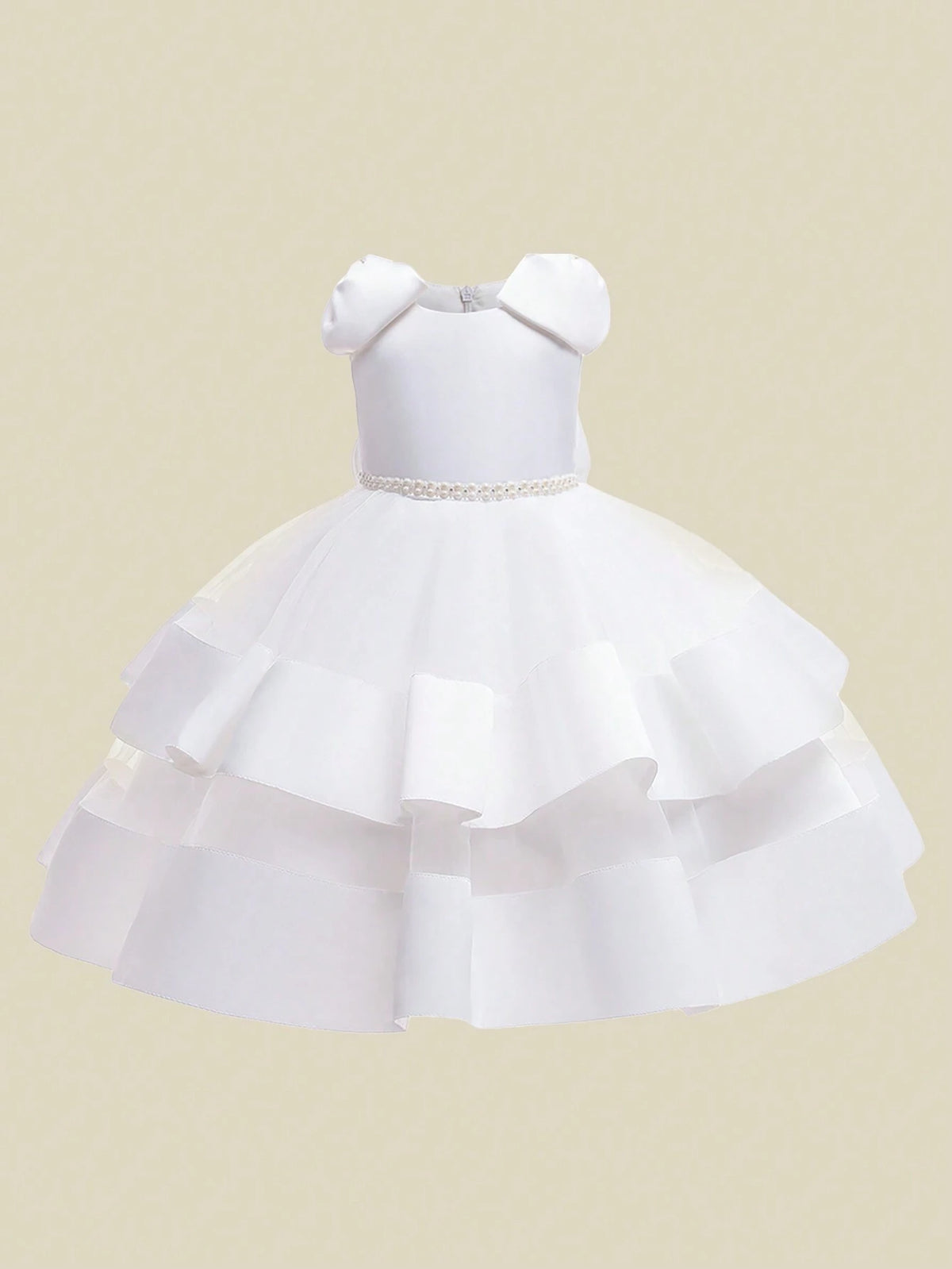 Girls Sleeveless Tulle & Satin Ruffle Dress With Bow Decoration, Elegant Fancy Dress For Flower Girl And Party