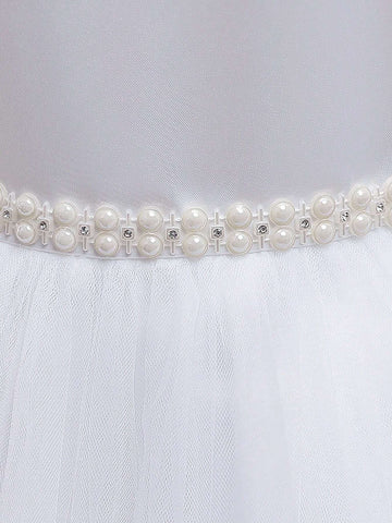 Girls Sleeveless Tulle & Satin Ruffle Dress With Bow Decoration, Elegant Fancy Dress For Flower Girl And Party