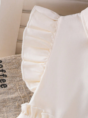 Girls (Small) Apricot Sleeveless Collared 3D Floral Decor Dress