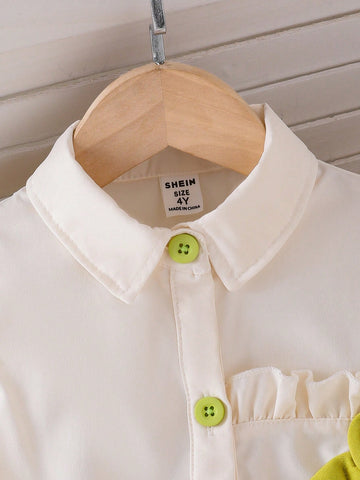 Girls (Small) Apricot Sleeveless Collared 3D Floral Decor Dress