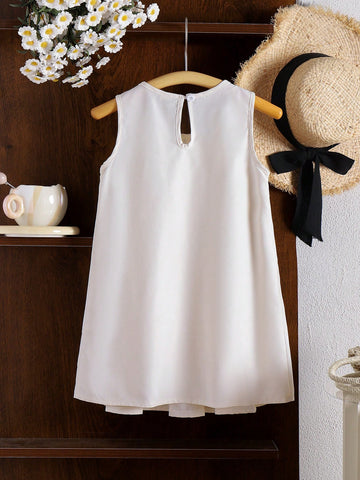 Girls Small Size Apricot Sleeveless Dress With Big Bow, Simple & Elegant Children Formal Dress, Summer Design