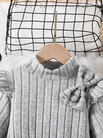 Girls' Solid Color High Neck Cap Sleeve Waist Tie Fleece Lined Casual Dress