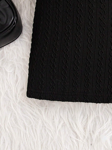Girls Solid Color Jacquard Puff Collar Long Sleeve Dress