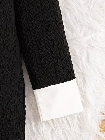 Girls Solid Color Jacquard Puff Collar Long Sleeve Dress