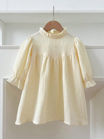 Girls Solid Color Long Sleeve Princess Dress, Suitable For Spring & Autumn