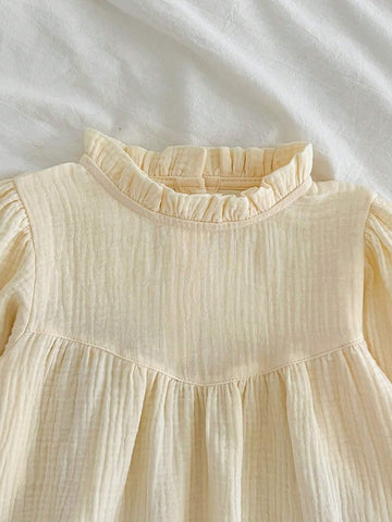 Girls Solid Color Long Sleeve Princess Dress, Suitable For Spring & Autumn