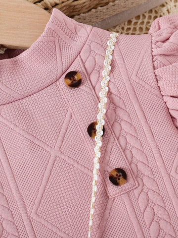 Girls' Solid Color Long Sleeve Straight Dress With Flare Sleeves, Waist Belt And Bag, Trendy, Spring & Autumn