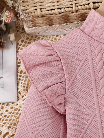 Girls' Solid Color Long Sleeve Straight Dress With Flare Sleeves, Waist Belt And Bag, Trendy, Spring & Autumn