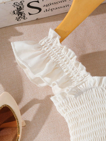 Girls' Solid Color Ruffled With Cap Sleeve Floral Patchwork Elegant Summer Dress