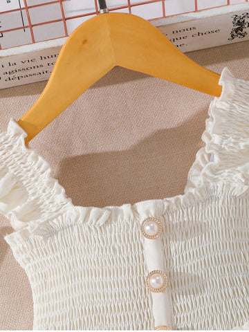 Girls' Solid Color Ruffled With Cap Sleeve Floral Patchwork Elegant Summer Dress