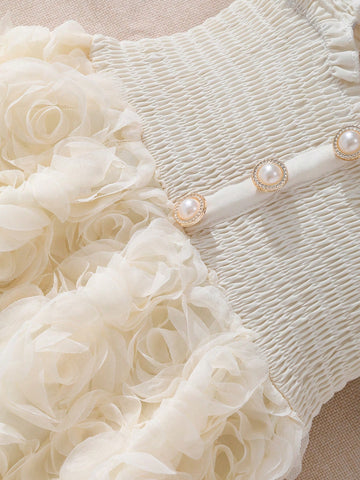 Girls' Solid Color Ruffled With Cap Sleeve Floral Patchwork Elegant Summer Dress