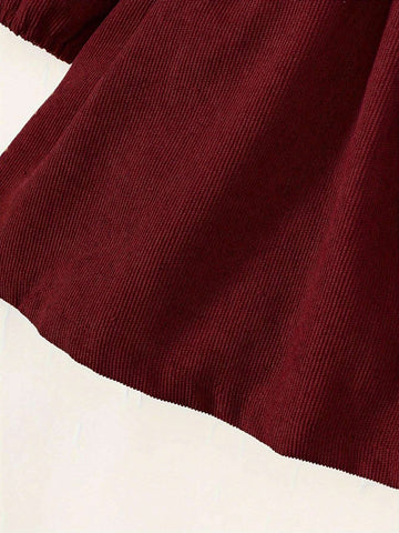 Girls Solid Color Single-Breasted Lapel Shirt Dress, Fashionable Formal Dress Suitable For Spring, Summer, Autumn And Winter