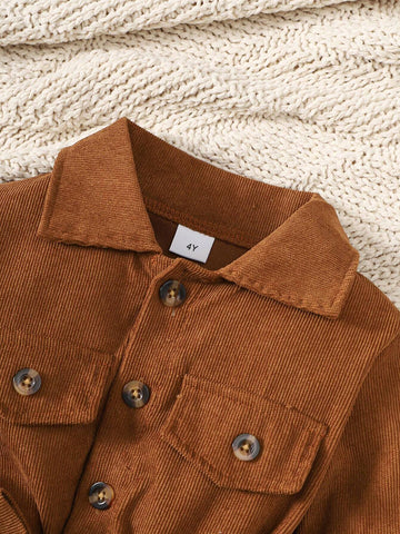 Girls Solid Color Single-Breasted Lapel Shirt Dress, Fashionable Girls Formal Dress Suitable For Spring, Summer, Fall And Winter