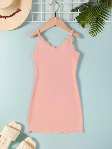 Girls' Spaghetti Strap Solid Color Pattern Sweet Dress