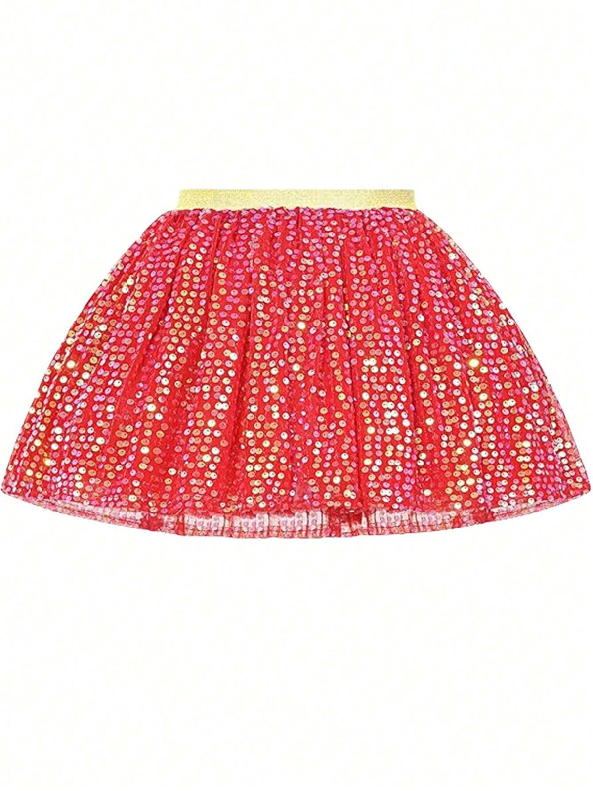 Girls Sparkly Sequin Mini Skirt, New Young Girl Stylish Dance Tulle Skirt