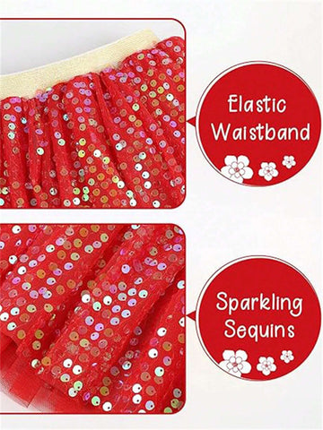 Girls Sparkly Sequin Mini Skirt, New Young Girl Stylish Dance Tulle Skirt