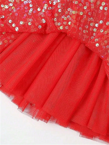 Girls Sparkly Sequin Mini Skirt, New Young Girl Stylish Dance Tulle Skirt