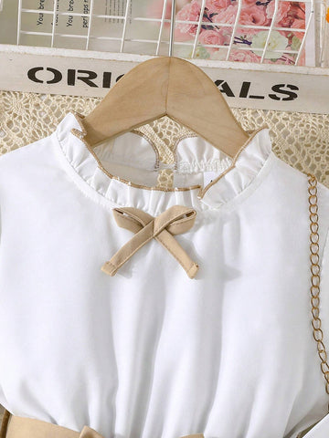 Girls Spring/Autumn Flounced Long Sleeve Fashionable Pleated Elegant Dress