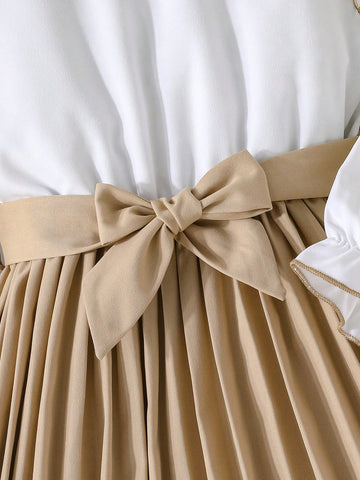 Girls Spring/Autumn Flounced Long Sleeve Fashionable Pleated Elegant Dress